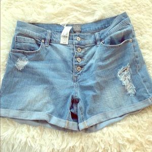 Button up distressed shorts